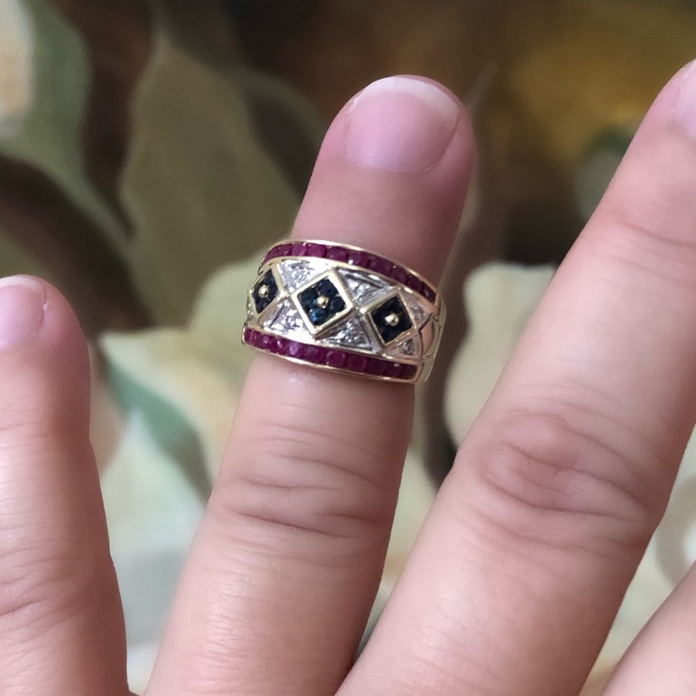 14k Diamond Sapphire Ruby Ring - image 1